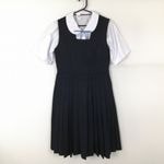 ジャンパースカート 紐タイ バスト84 ウエスト76 冬物 女子 学生服 中学 高校 紺 制服 中古 ランクC EY0334