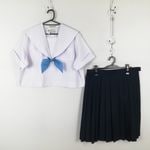 セーラー服 スカート スカーフ 上下3点セット B4 大きいサイズ 特大 夏物 白2本線 女子 学生服 大阪港南中学 白 中古 ランクB4 NA3412