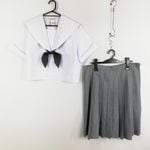 セーラー服 チェックスカート スカーフ 上下3点セット 大きいサイズ 特大 夏物 白2本線 女子 学生服 大阪港南中学 白 中古 ランクC NA3421