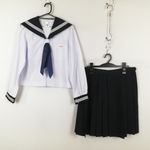 セーラー服 スカート スカーフ 上下3点セット 大きいサイズ 中間服 白3本線 女子 学生服 宮崎高鍋東中 白 制服 中古 ランクB NA3484