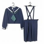セーラー服 スカート スカーフ 上下3点セット 165A カンコー 冬物 白3本線 女子 学生服 宮崎本庄中学 紺 制服 中古 ランクC NA3544