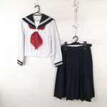セーラー服 スカート スカーフ 上下3点セット 中間服 白3本線 女子 学生服 宮崎高鍋東中学 白 制服 中古 ランクC NA3545
