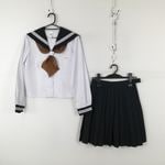 セーラー服 スカート スカーフ 上下3点セット 中間服 白3本線 女子 学生服 宮崎高鍋東中学 白 制服 中古 ランクC NA3546