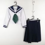 セーラー服 スカート スカーフ 上下3点セット 指定 中間服 白3本線 女子 学生服 宮崎本庄中学 白 制服 中古 ランクC NA3555