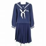 セーラー服 スカート リボン 上下3点セット 大きいサイズ 冬物 白2本線 女子 学生服 宮崎東大宮中学 花紺 制服 中古 ランクC NA3584