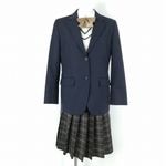 ブレザー ベスト チェックスカート リボン 上下5点セット 指定 冬物 女子 福岡九州産業大学付属九州高校 紺 中古 ランクC NA3586