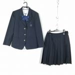 ブレザー ベスト スカート リボン 上下5点セット トンボ 冬物 女子 学生服 福岡二日市中学 紺 制服 中古 ランクC NA3606