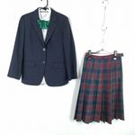 ブレザー チェックスカート リボン 上下4点セット 冬物 女子 学生服 福岡九州産業大学付属九州高校 紺 制服 中古 ランクC NA3608