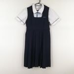 ジャンパースカート 紐タイ バスト86 ウエスト76 冬物 女子 学生服 福岡那珂川南中学 紺 制服 中古 ランクC NA3635