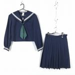 セーラー服 スカート スカーフ 上下3点セット 指定 大きいサイズ カンコー 冬物 白3本線 女子 宮崎本庄中学 紺 中古 ランクC NA3622