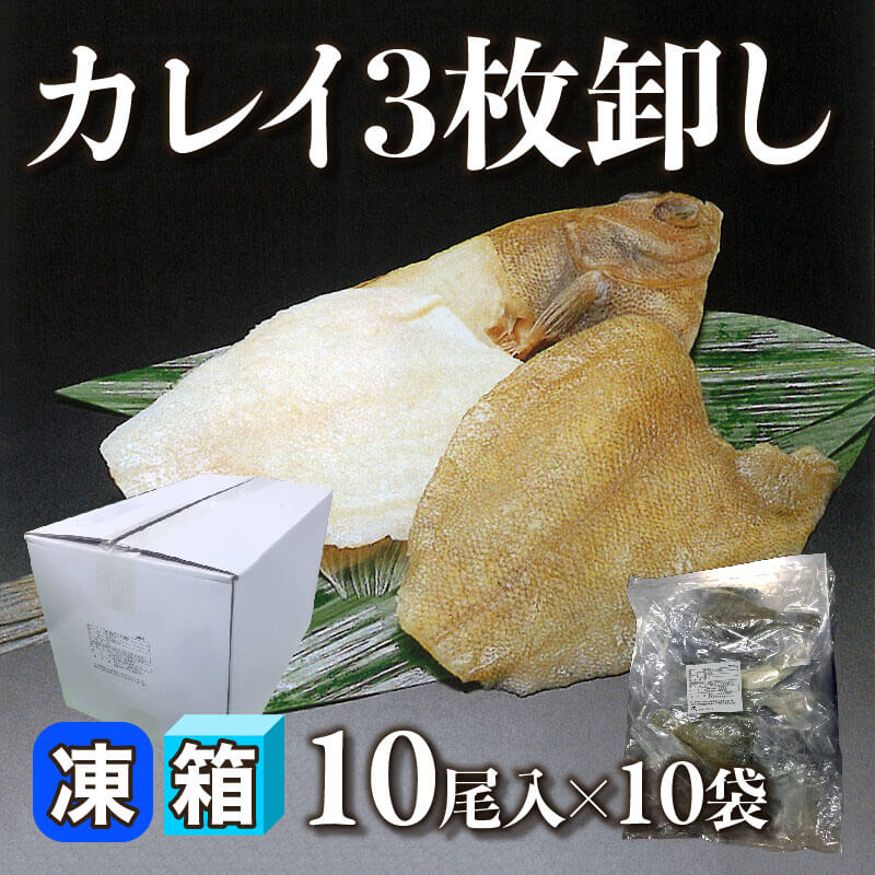 ［箱売］カレイ3枚卸し 100尾（10尾入×10袋）［約105g/尾］〈冷凍〉