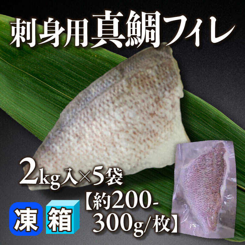 ［箱売］刺身用真鯛フィレ 10kg（2kg入×5袋）［約200-300g/枚］〈冷凍〉
