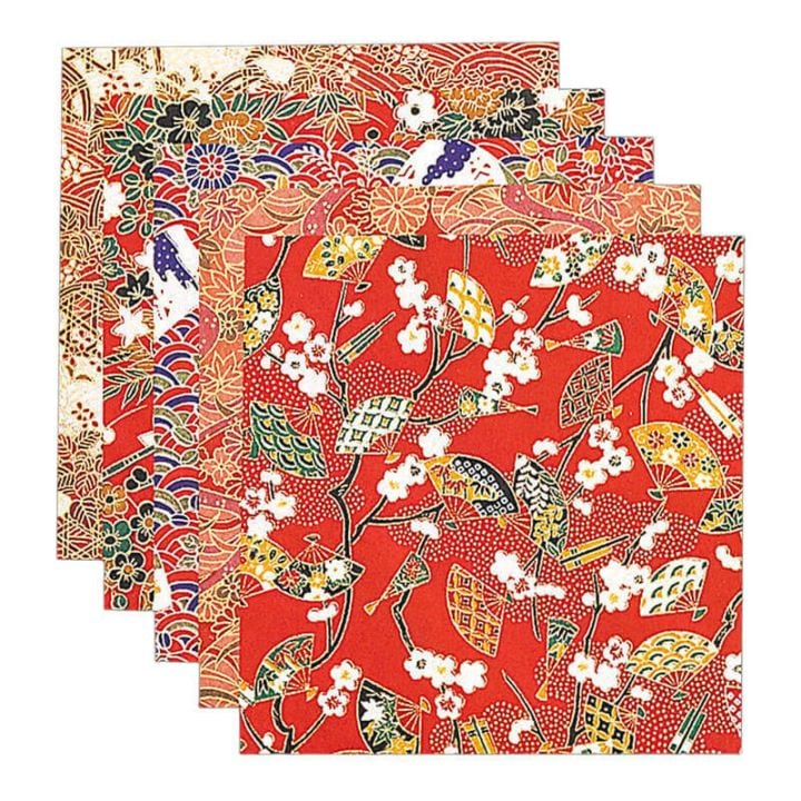 友禅和紙 赤絵・2.5寸［100枚（各20枚×5柄）入］