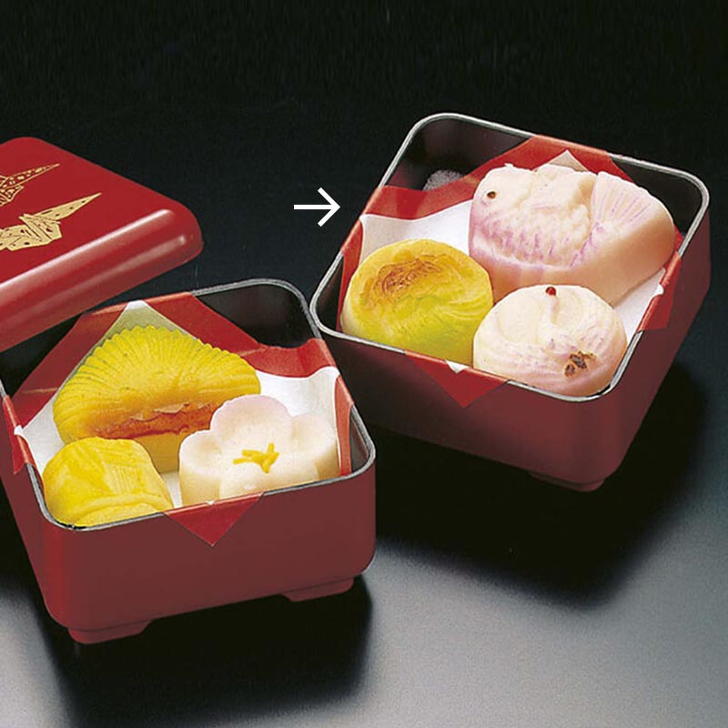 ［小売］祝セット 和菓子 -鶴・亀・鯛- 重箱付（約100g入）〈冷凍〉