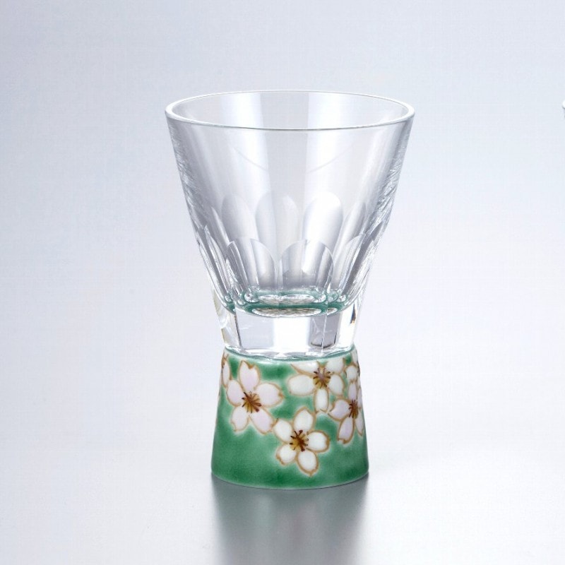 万華鏡ショットグラス（十面切子）　さくら詰ヒワ