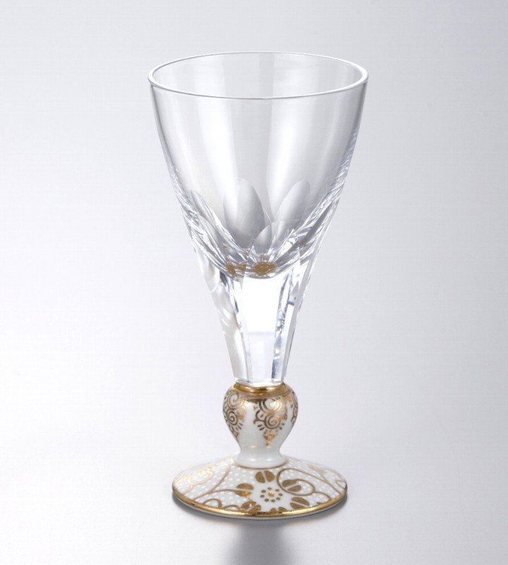 万華鏡冷酒グラス（六面切子）　白粒鉄仙