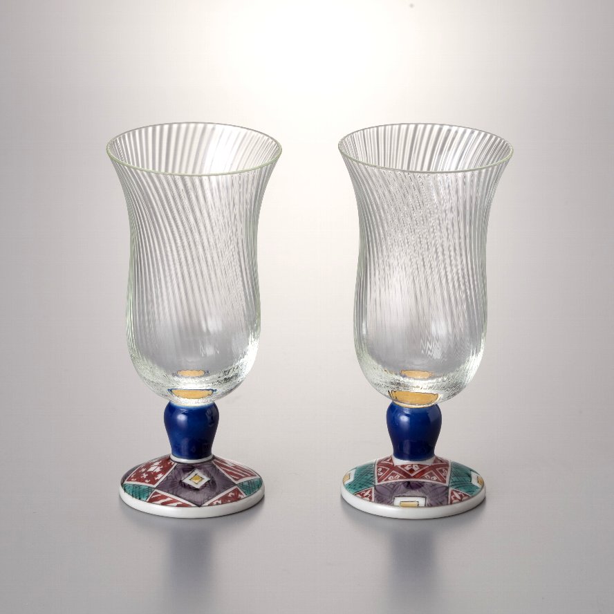 ペア冷酒グラス（斜）　石畳