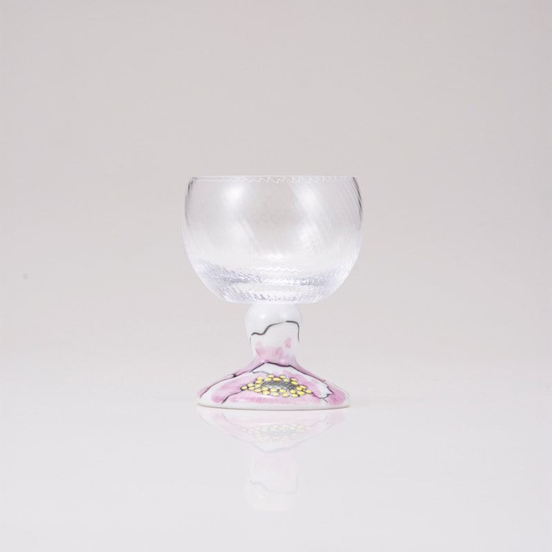 馬上グラス（斜）富貴文ピンク