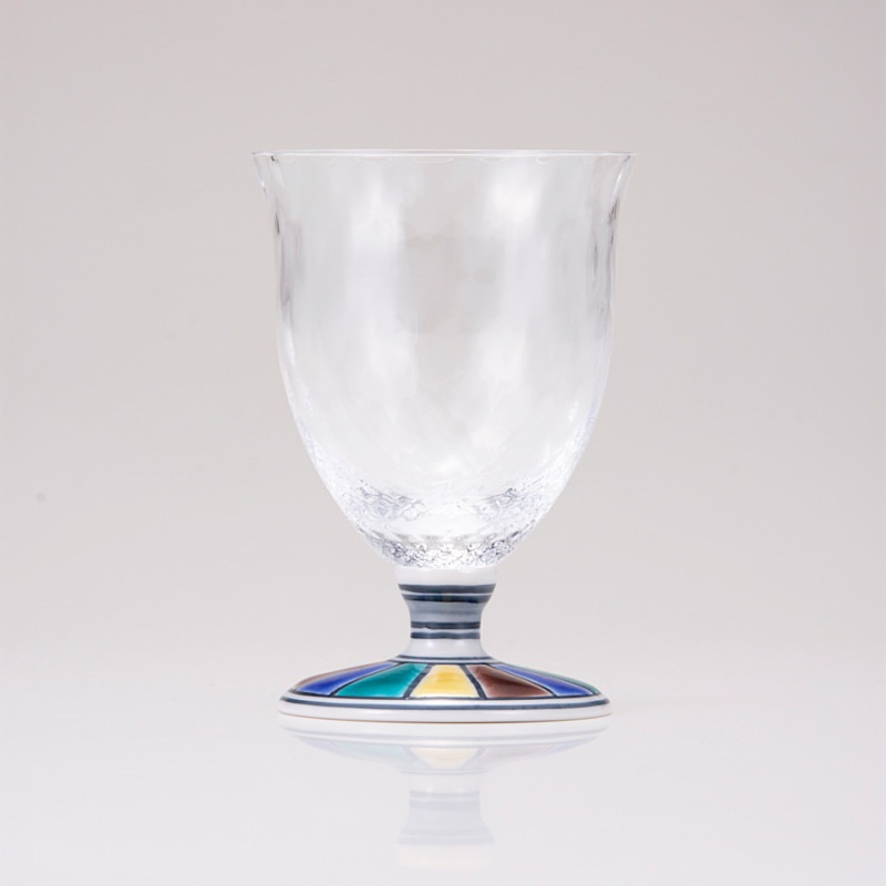 フリーグラス小（格子）色絵十草文ブルー