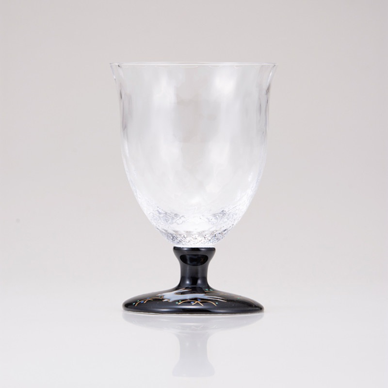 フリーグラス小（格子）うさぎ文ブラック