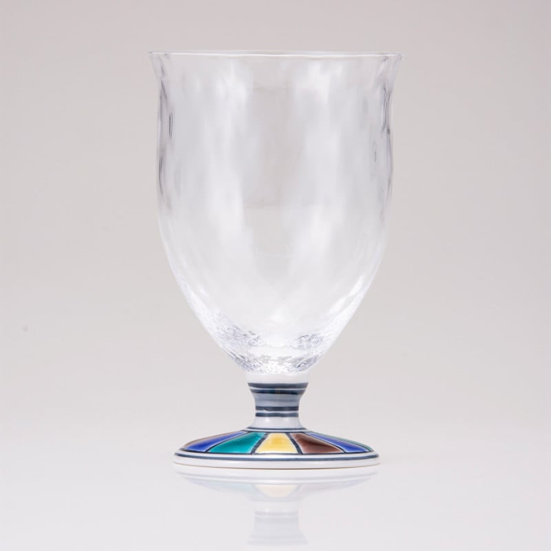 フリーグラス中（格子）色絵十草文ブルー