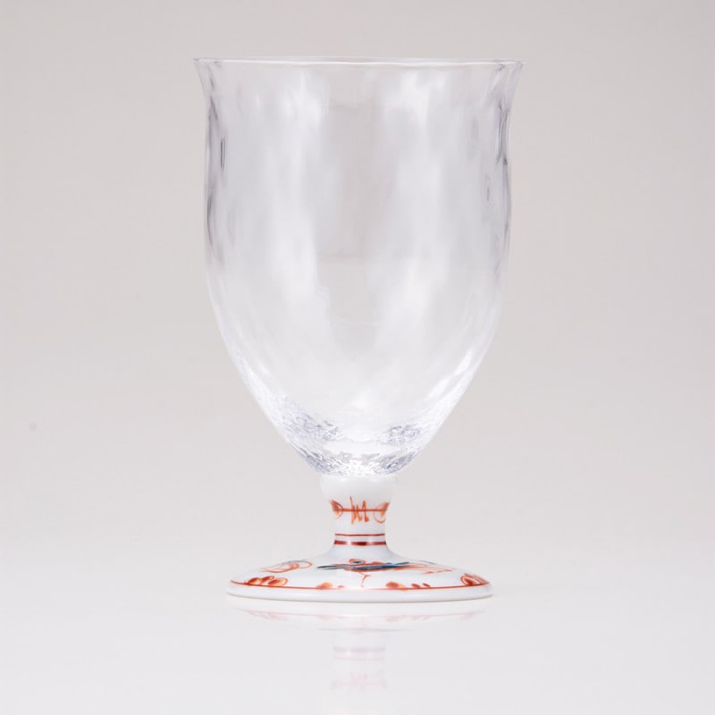 フリーグラス中（格子）赤絵鳥文