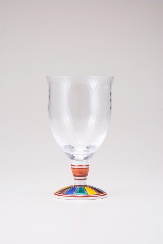 フリーグラス大（斜）色絵十草文レッド