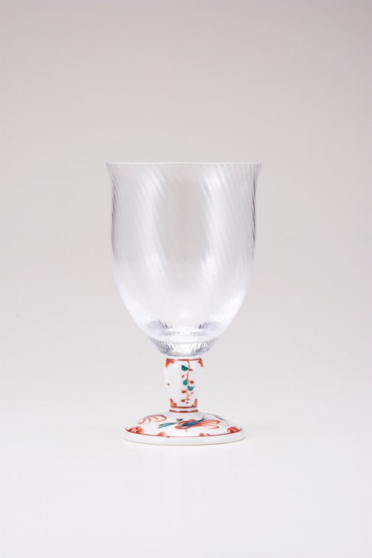 フリーグラス大（斜）赤絵鳥文