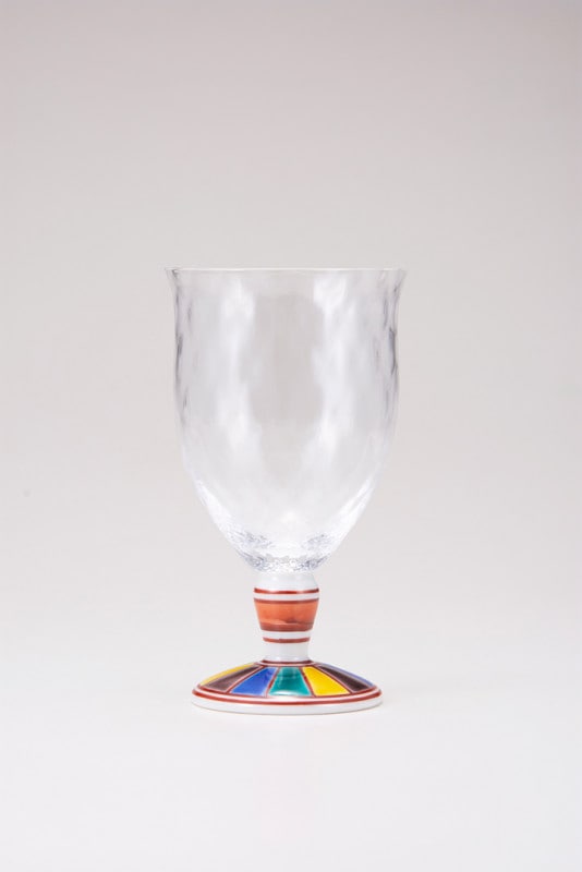 フリーグラス大（格子）色絵十草文レッド