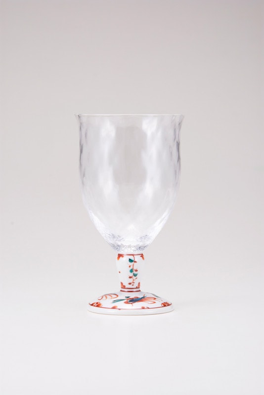 フリーグラス大（格子）赤絵鳥文