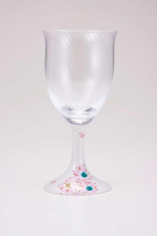 ワイングラス大（斜）さくら文シルバー