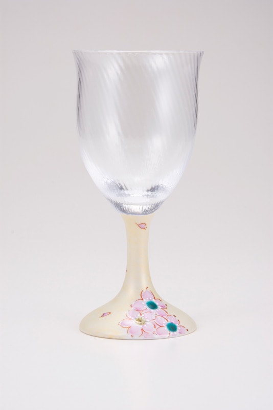 ワイングラス大（斜）さくら文ゴールド