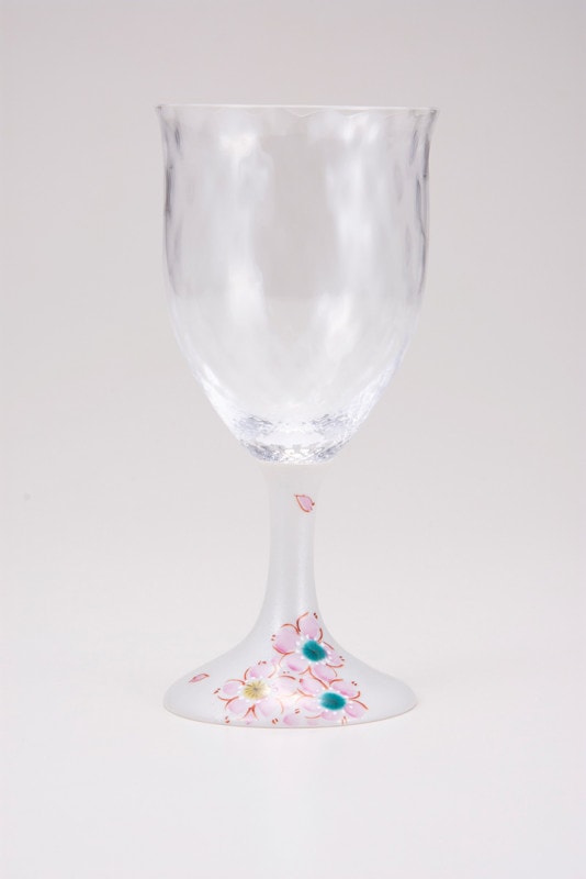 ワイングラス大（格子）さくら文シルバー