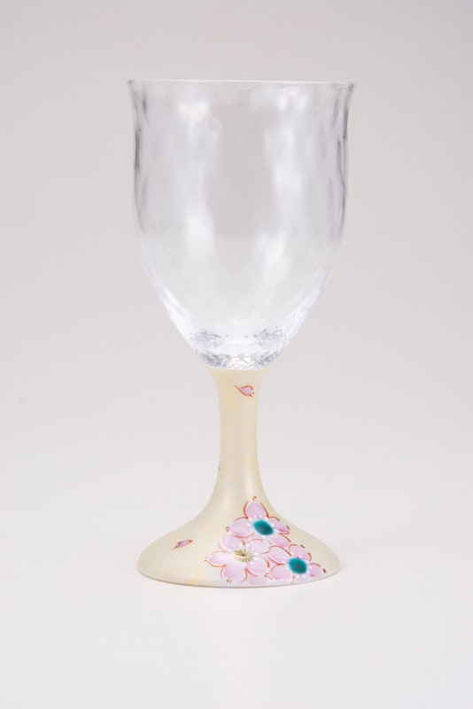 ワイングラス大（格子）さくら文ゴールド