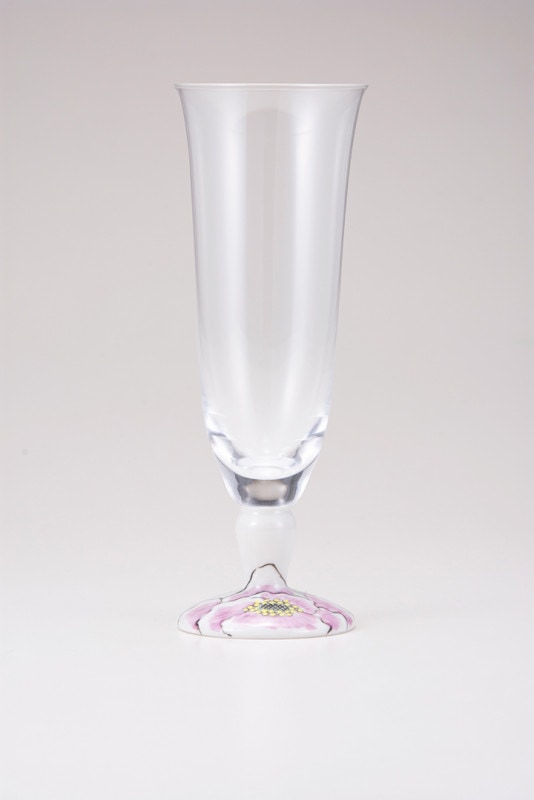 麦酒グラス（無地）富貴文ピンク