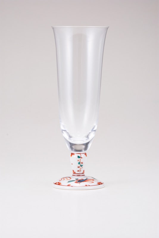 麦酒グラス（無地）赤絵鳥文