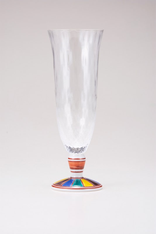 麦酒グラス（格子）色絵十草文レッド