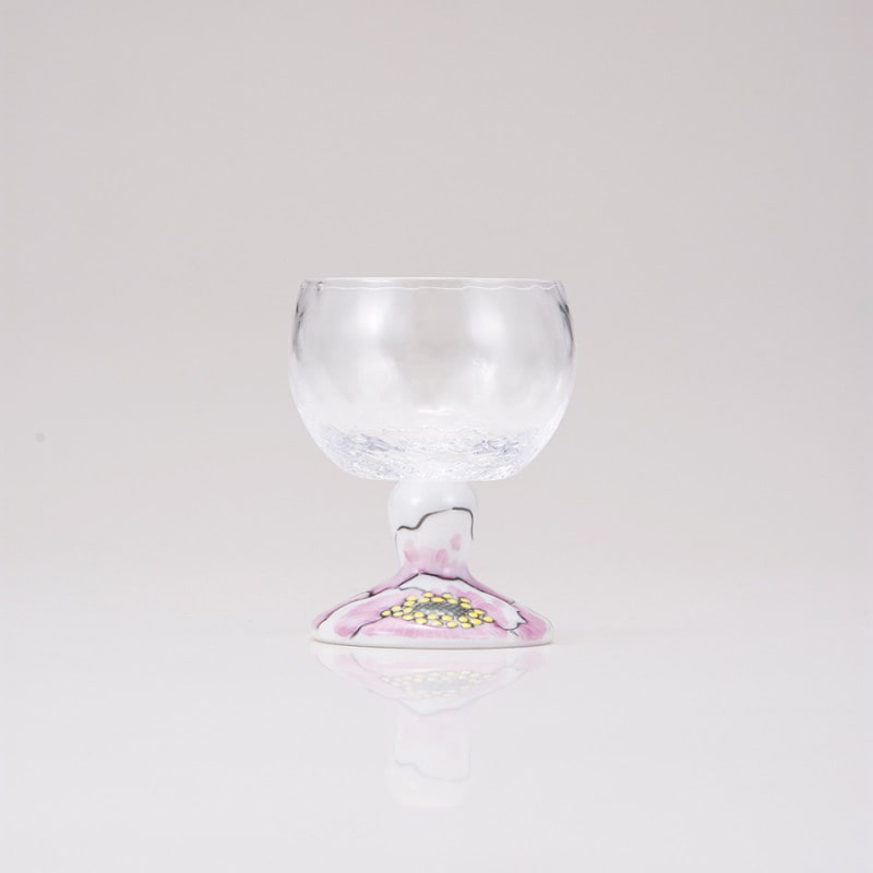 馬上グラス（格子）富貴文ピンク