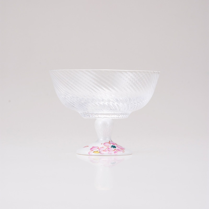 デザートグラス小（斜）さくら文シルバー