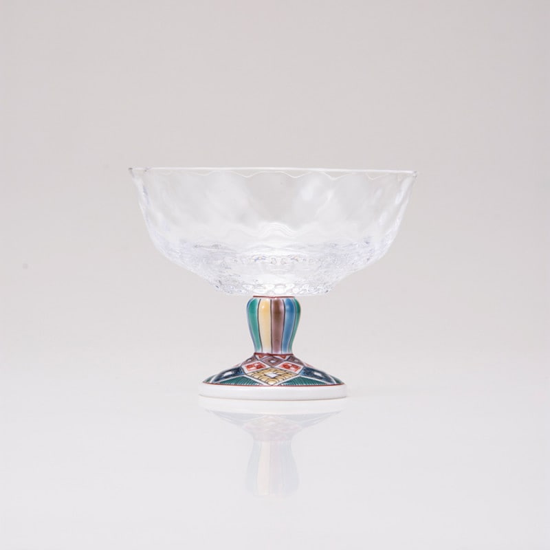 デザートグラス小（格子）古九谷菱文