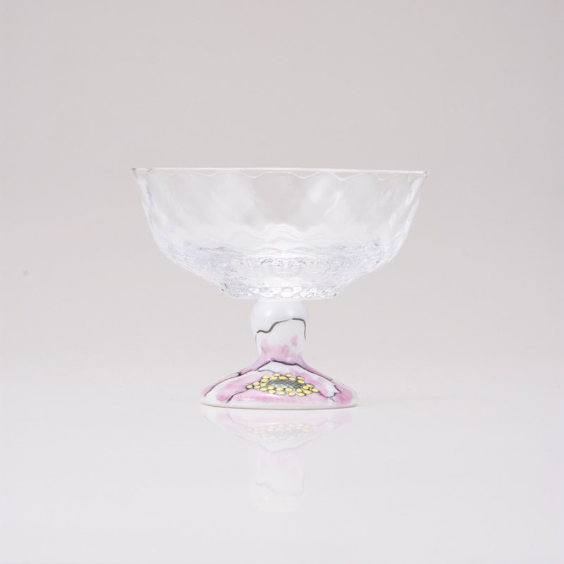 デザートグラス小（格子）富貴文ピンク