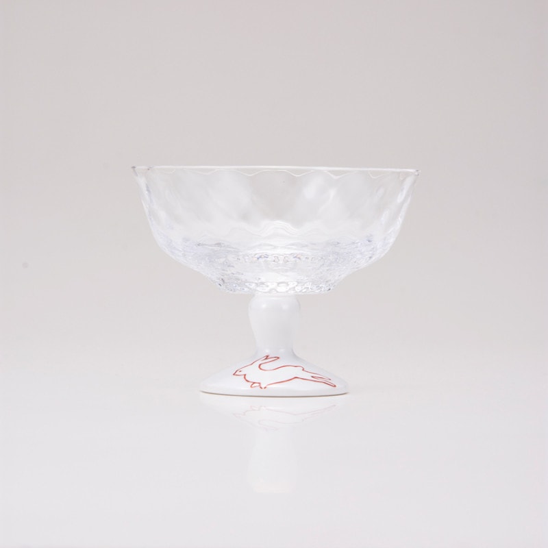 デザートグラス小（格子）うさぎ文レッド