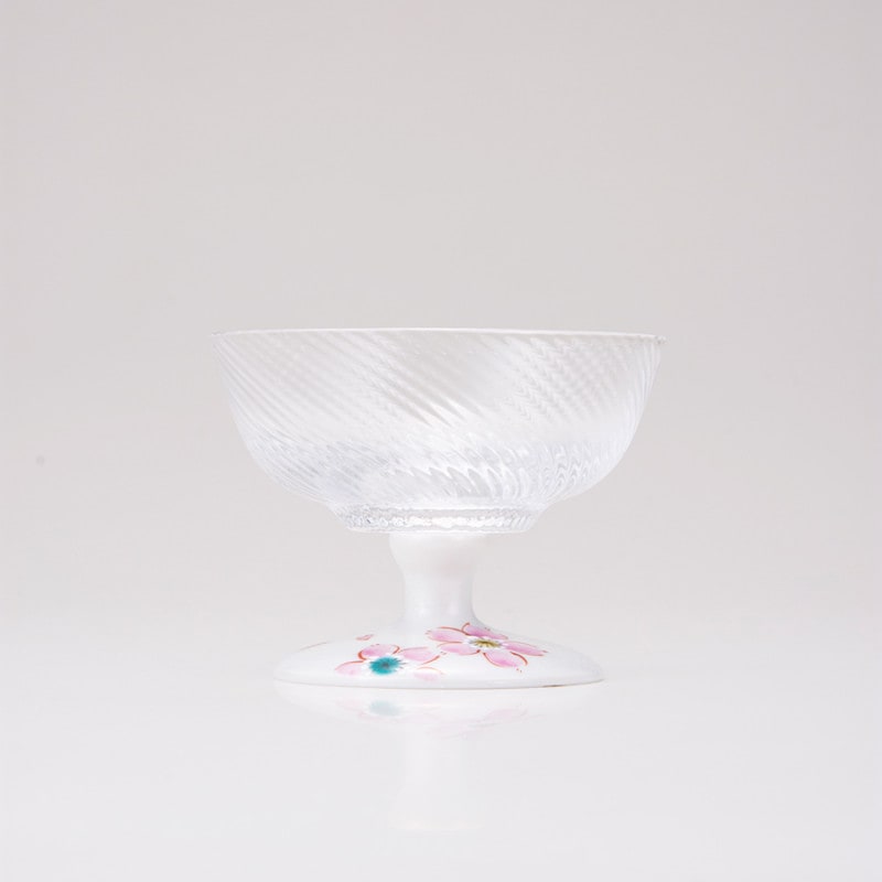 デザートグラス中（斜）さくら文シルバー