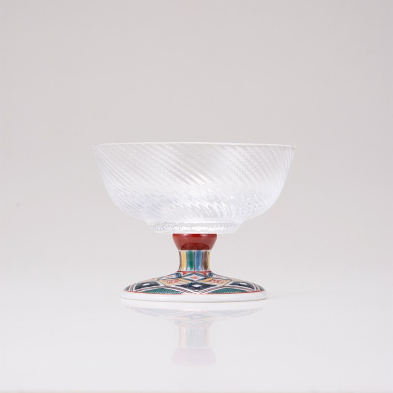 デザートグラス中（斜）古九谷菱文