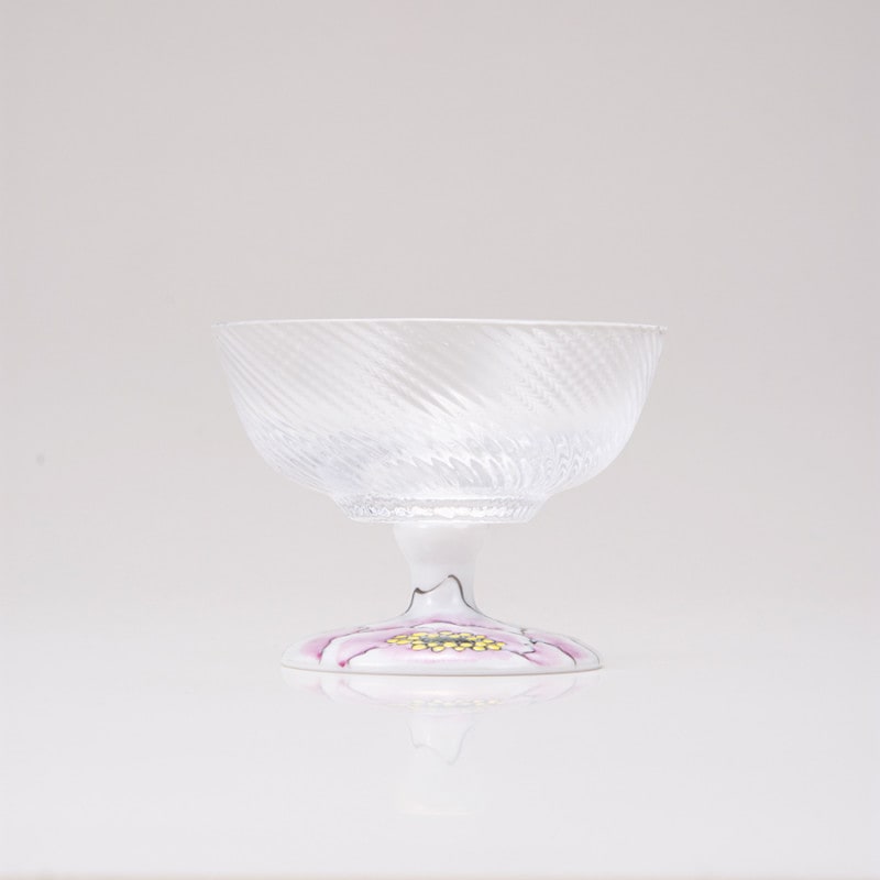 デザートグラス中（斜）富貴文ピンク