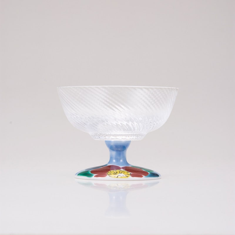 デザートグラス中（斜）山茶花ブルー