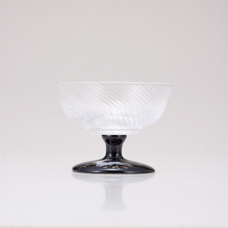 デザートグラス中（斜）うさぎ文ブラック