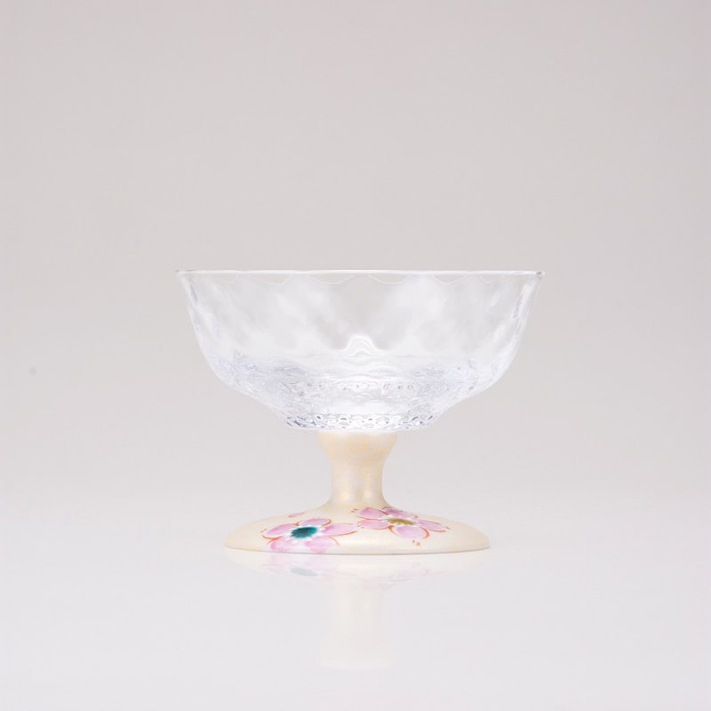 デザートグラス中（格子）さくら文ゴールド