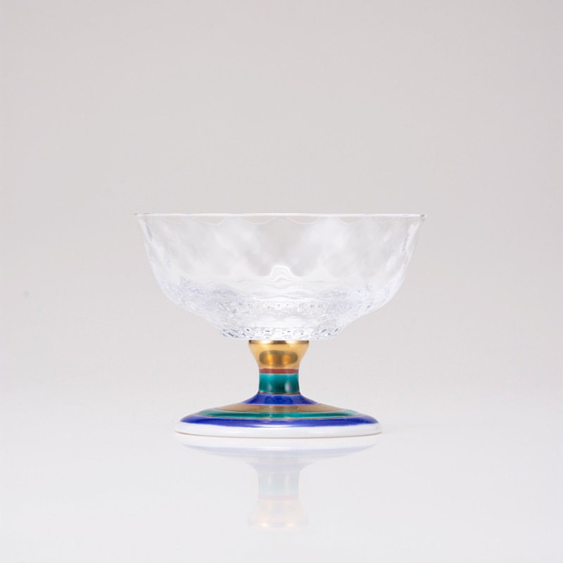 デザートグラス中（格子）こまブルー