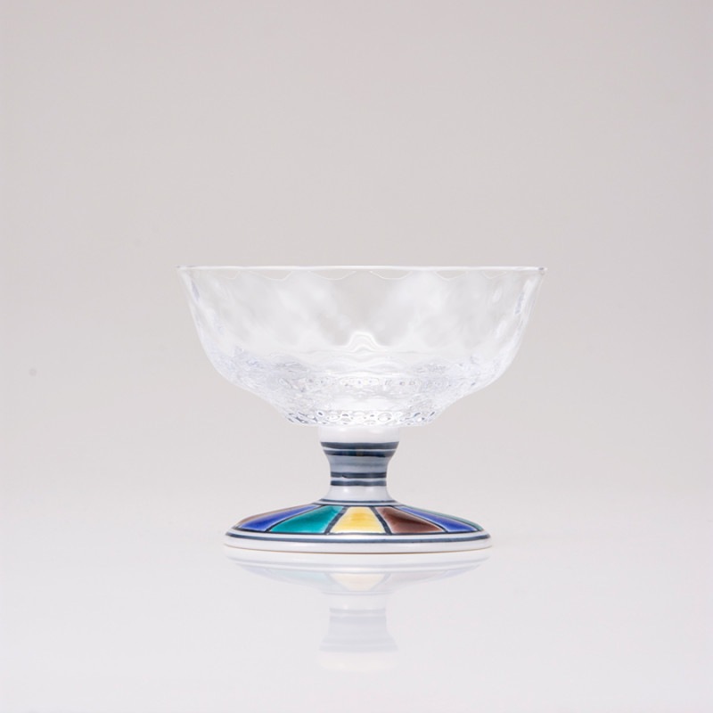 デザートグラス中（格子）色絵十草文ブルー